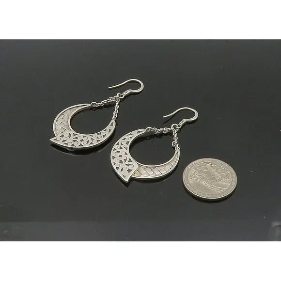 LOIS HILL 925 Silver - Vintage Shiny Woven Swirl Dangle Earrings - EG10619 - Picture 2 of 7